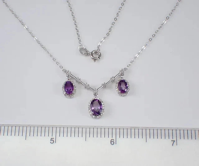 Lab-Created Amethyst 4Ct Oval Cut Drop Lariat Pendant 14K White Gold Plated