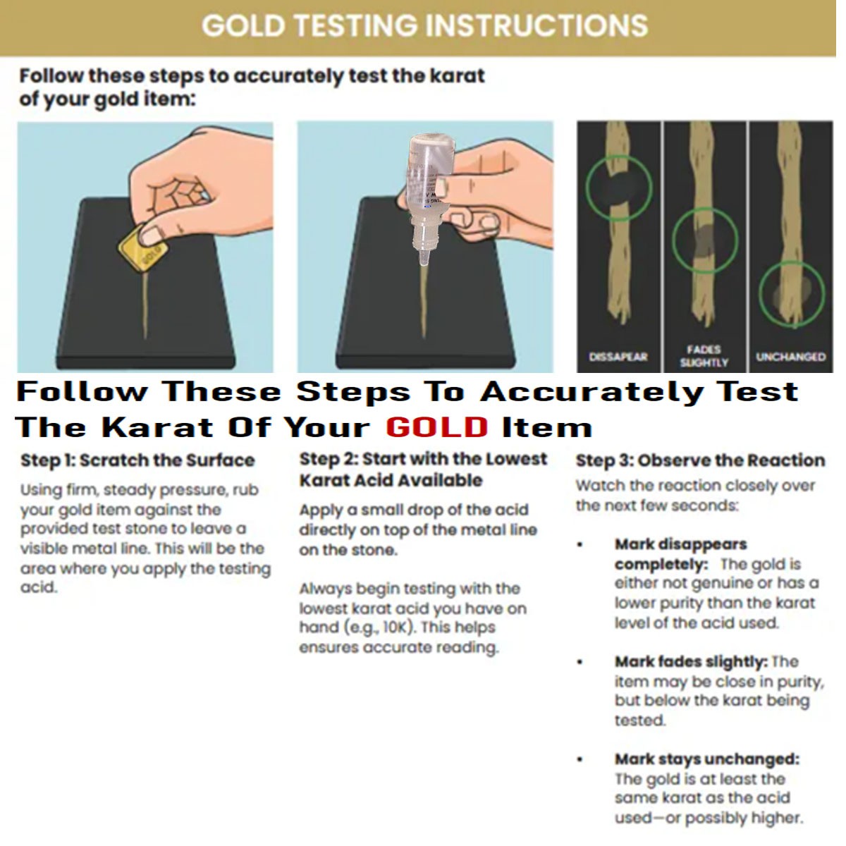 Gold Silver Testing Kit 10K–22K Solutions with Neutralizer & Stone