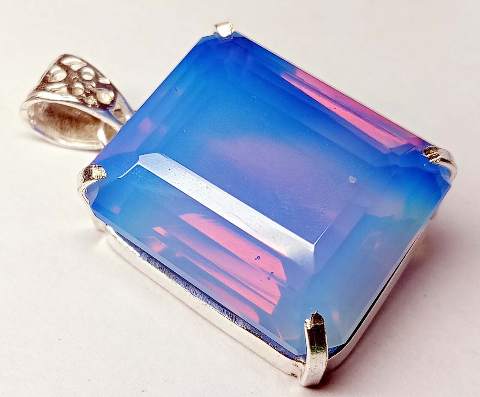Blue Opal Pendant Natural Emerald Cut 94.90 Ct Locket Gemstone Certified PD043