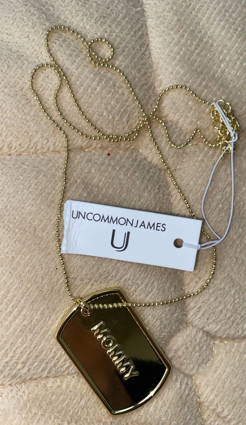 Uncommon James Mommy Dog Tag Pendant Necklace 14K Gold Plated Brass NWT