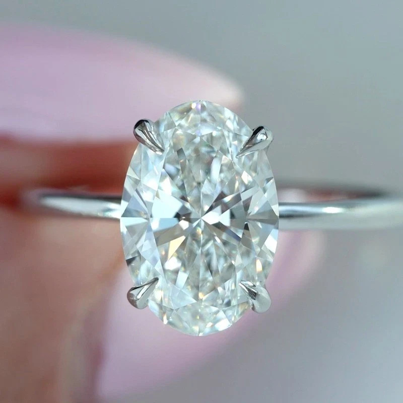3.25 TCW Oval Moissanite Solitaire Engagement Wedding Ring 14K White Gold Plated