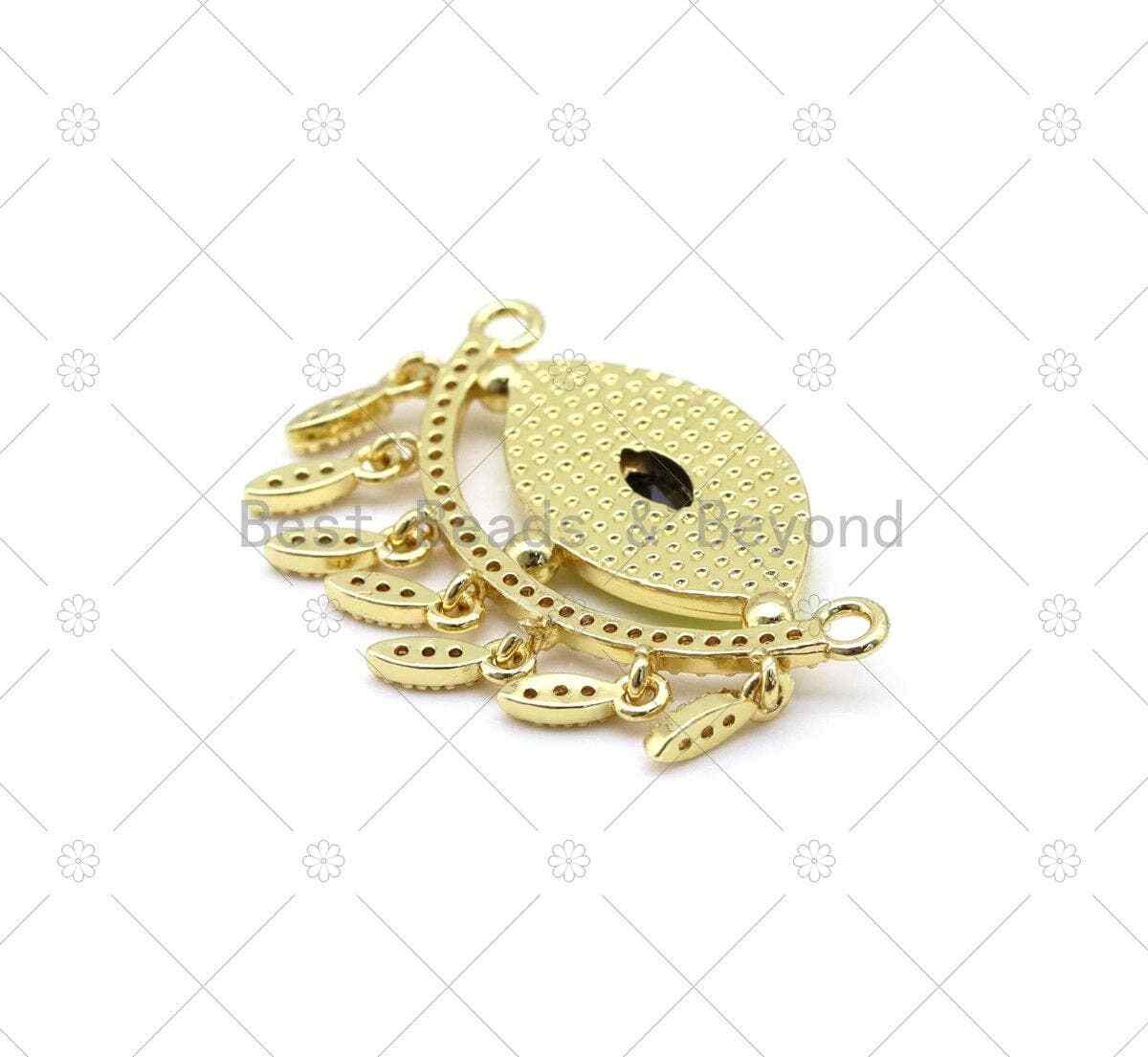 CZ Micro Pave Enamel Colorful Evil Eye With Teardrop Shape Pendant, 18K Gold