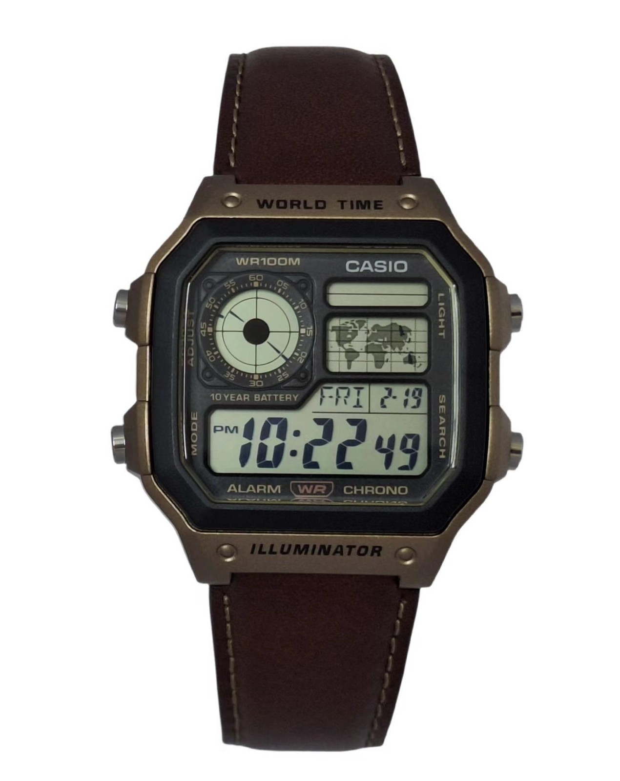 Casio AE-1200WHL-5A Mens Watch Digital Sports World Leather Band AE1200WHL5A