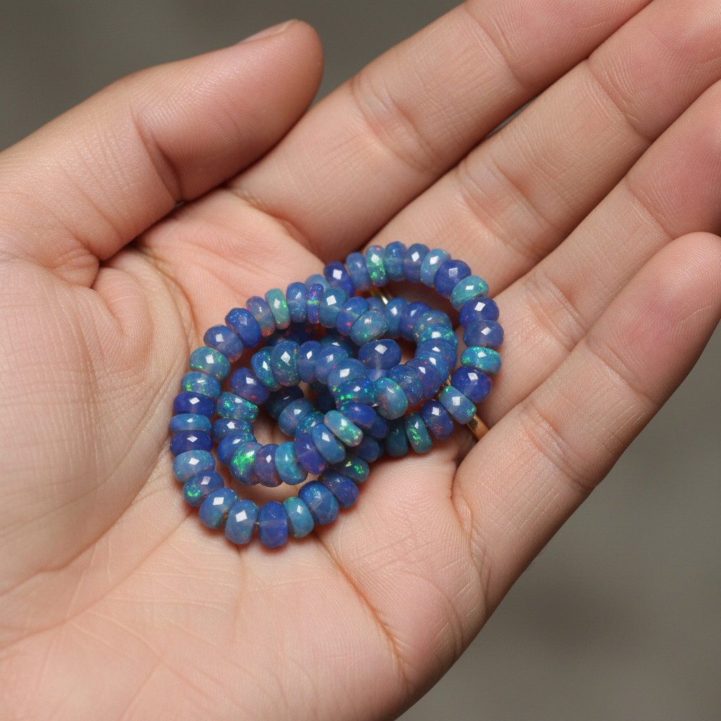 Ethiopian Blue Opal Beads Strand 4-5mm Faceted Rondelle Gemstone 8 Inch