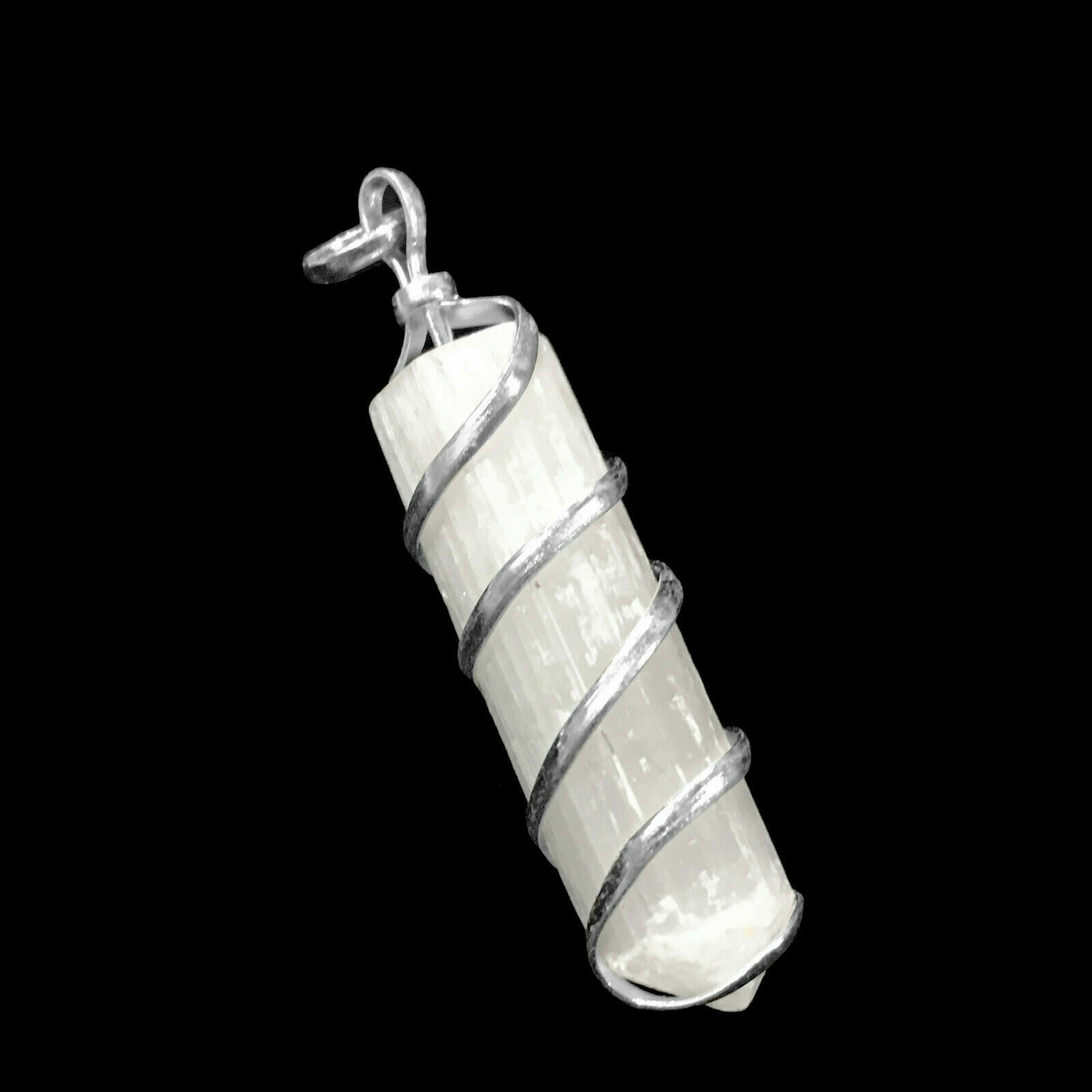 Selenite Wire Wrap Spiral Pendant Point Chakra Crystal Silver Necklace CHARGED