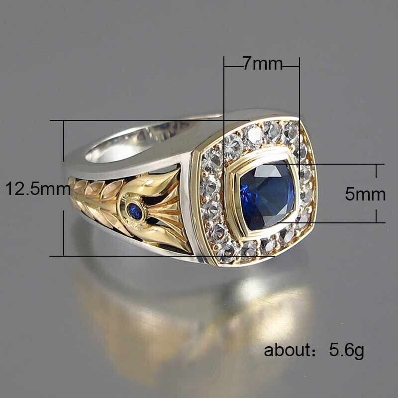 Silver Plated 1.9 Ct Simulated Sapphire Vintage Style Men’s Christmas Gifts Ring