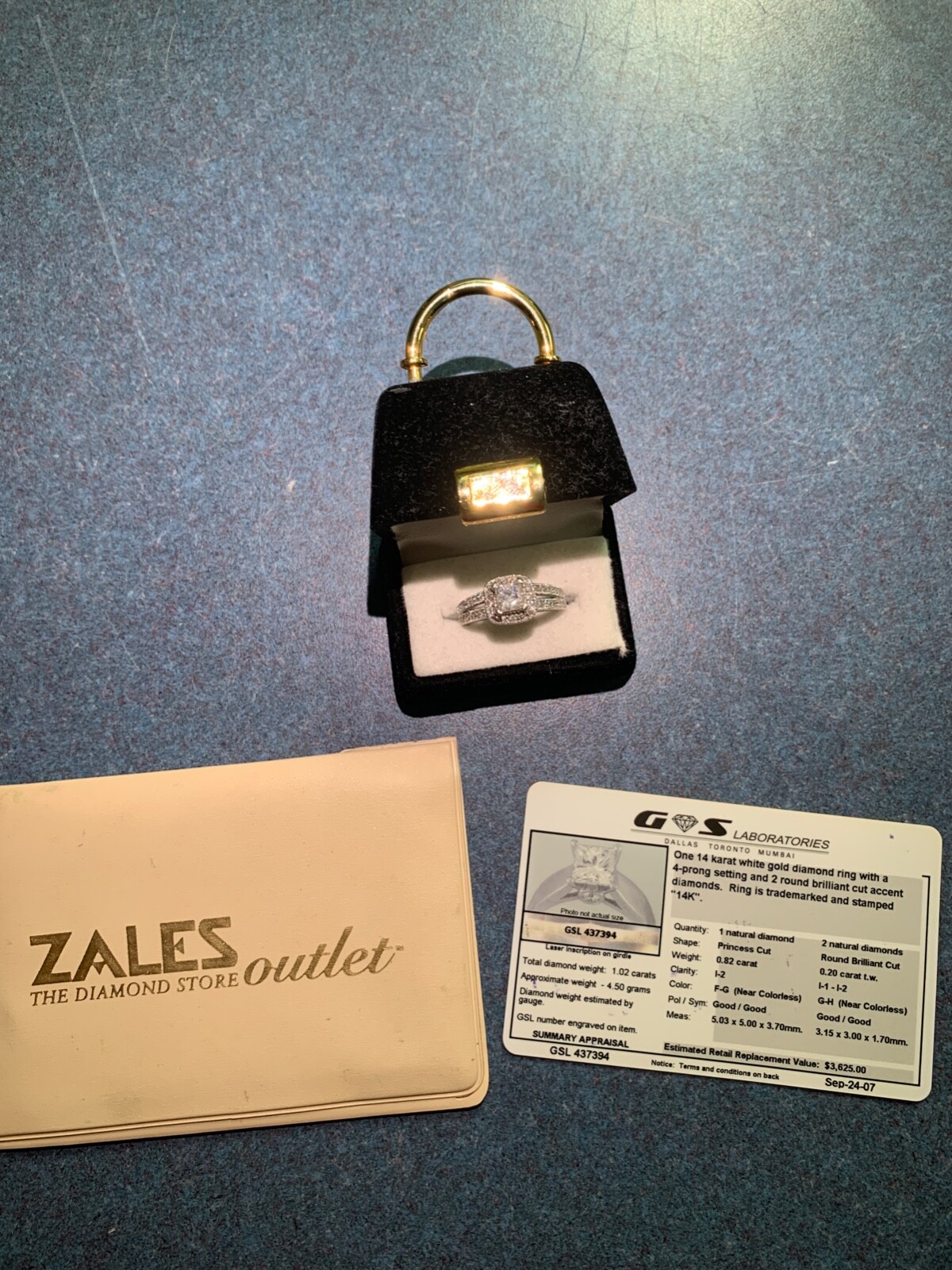 Zales 0.82ct Princess Diamond Engagement Ring 14k White Gold Size 6.5 (read)