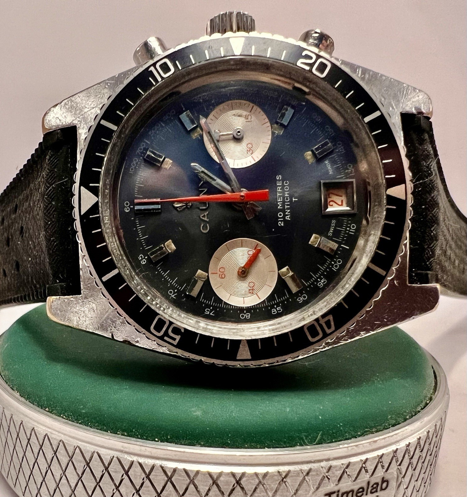 Vintage Swiss Jumbo Cauny Prima Chronograph Diver – Valjoux 7734 – Rare Model