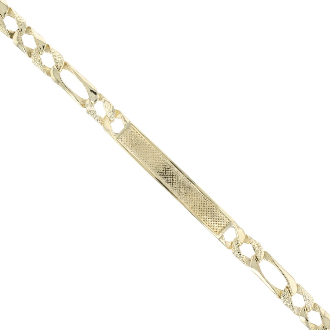 6mm Textured Figaro Link Chain 7″ ID Bracelet 14k Yellow Gold 7.21 Grams