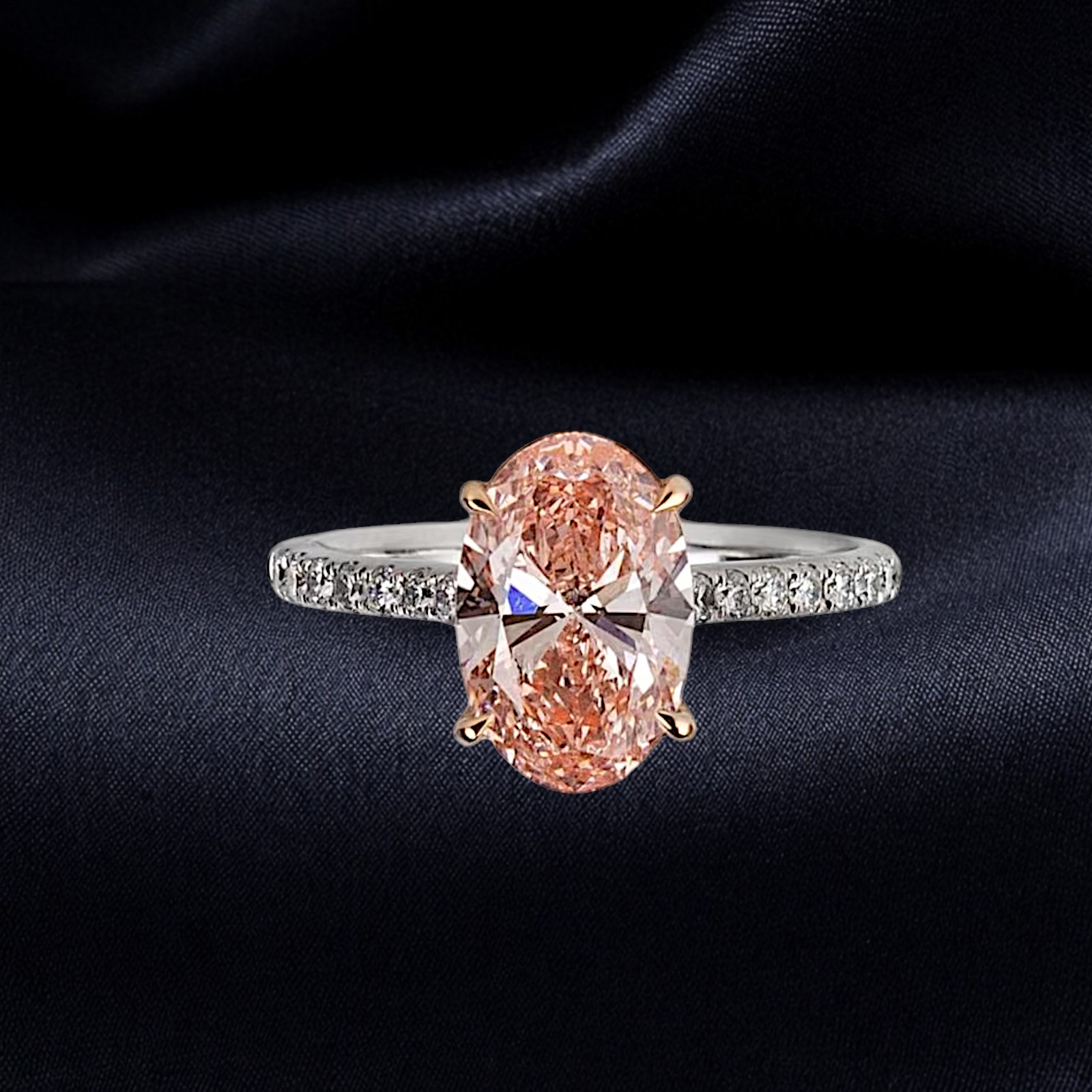 Fancy Vivid Pink Lab Grown Diamond Wedding Ring 18K Multi Gold 3.25 CT Oval Cut