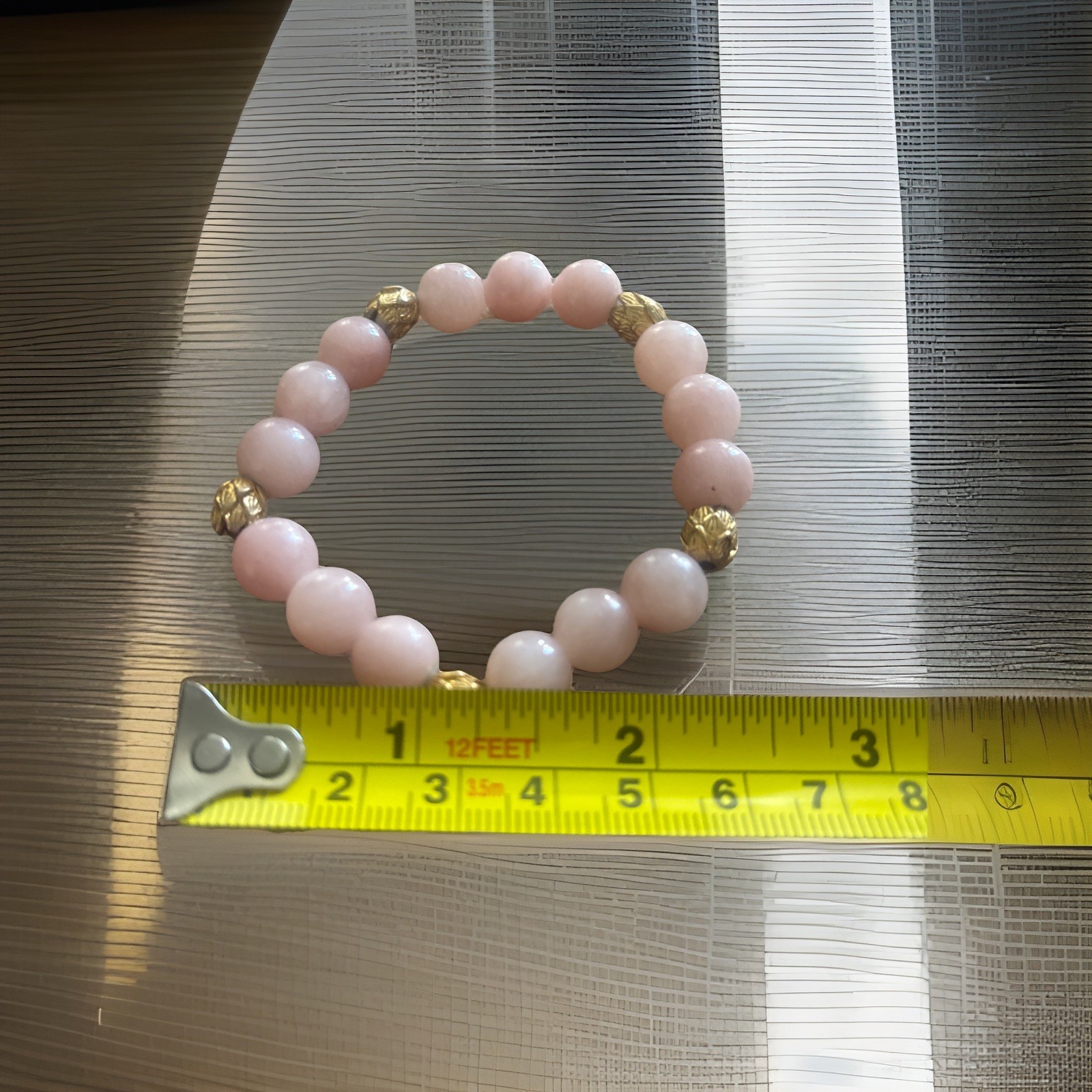 Rose Quartz & Gold Tone Bracelet Stretch 2.5” One Size Handmade