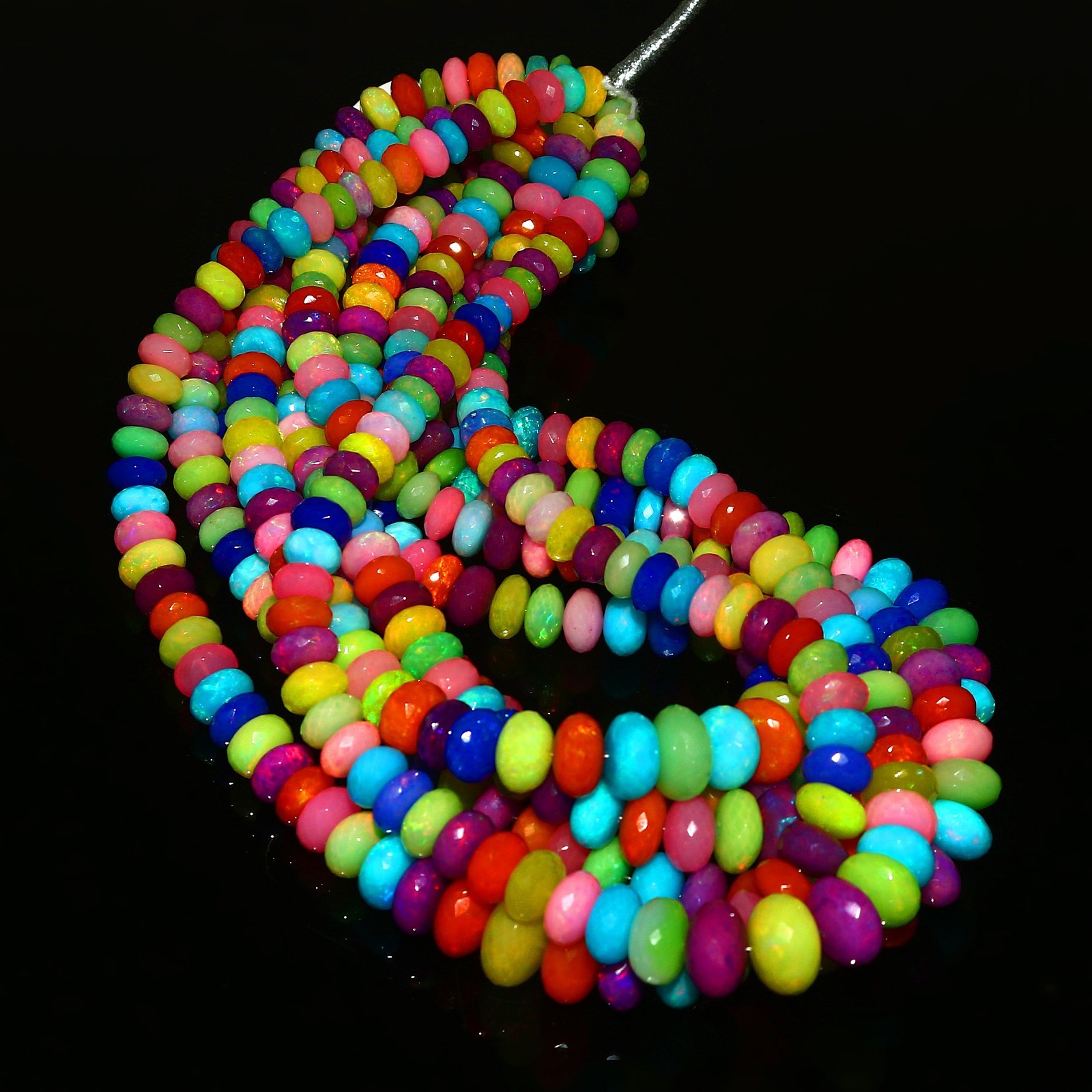 Ethiopian Welo Opal Faceted Round Bead Necklace Multi-Color Play of Fire 568