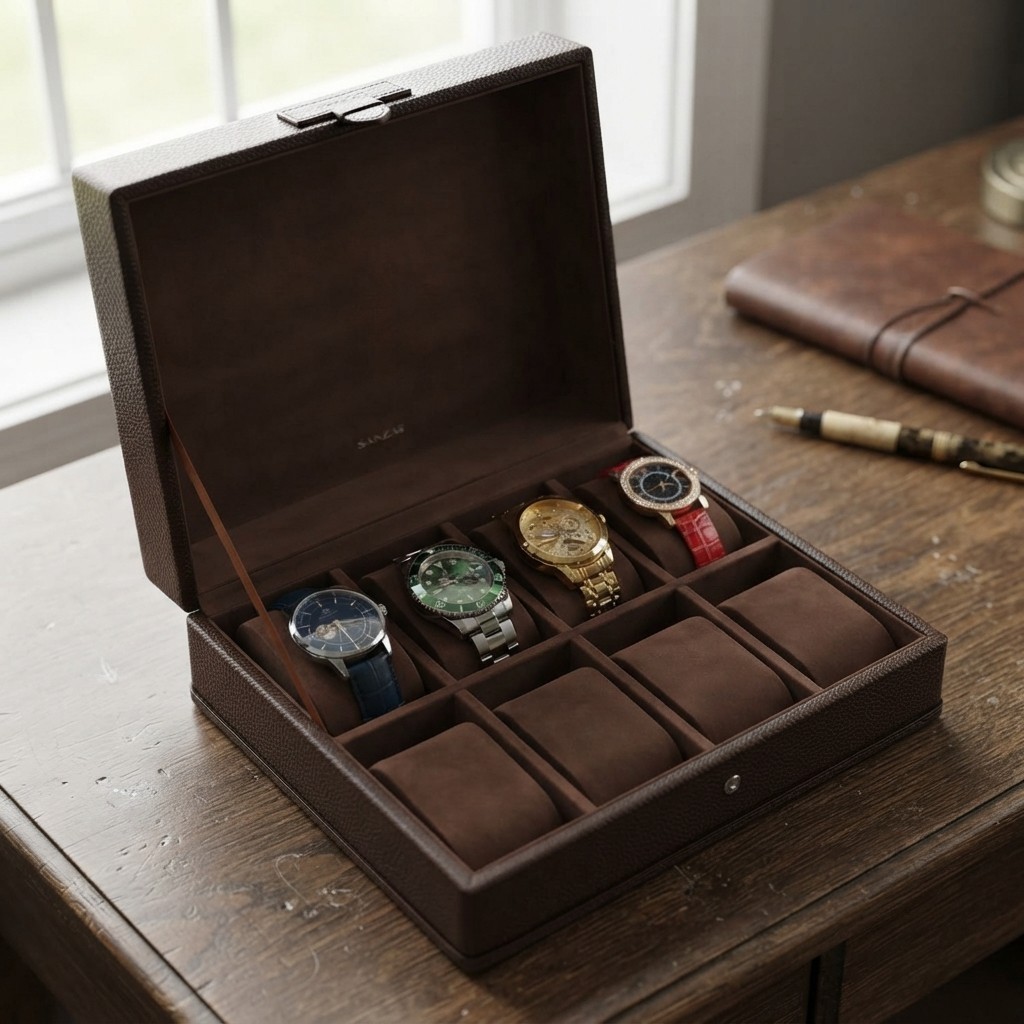 Quality 8-Slot Watch Box with Removable Pillows – Ideal Men’s Accessory