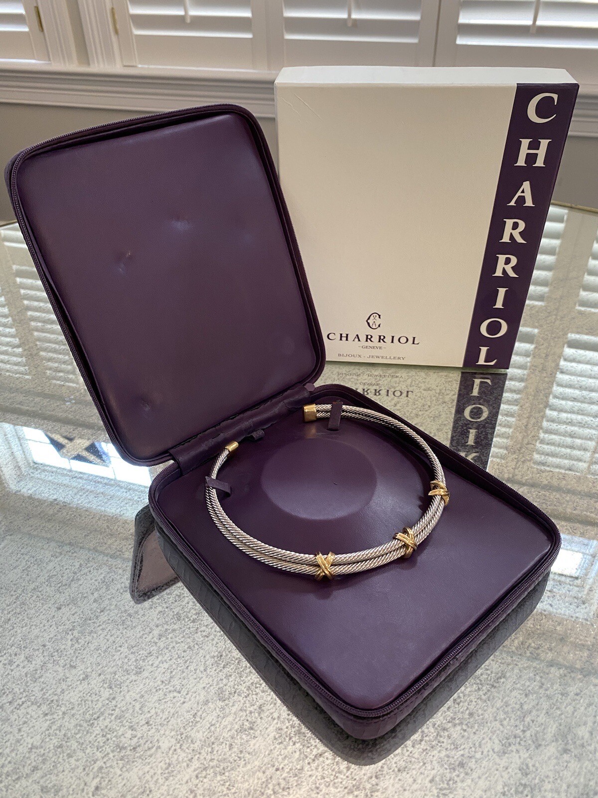 Vintage Charriol Two Tone Gold Stainless Steel Double Cable Choker Necklace