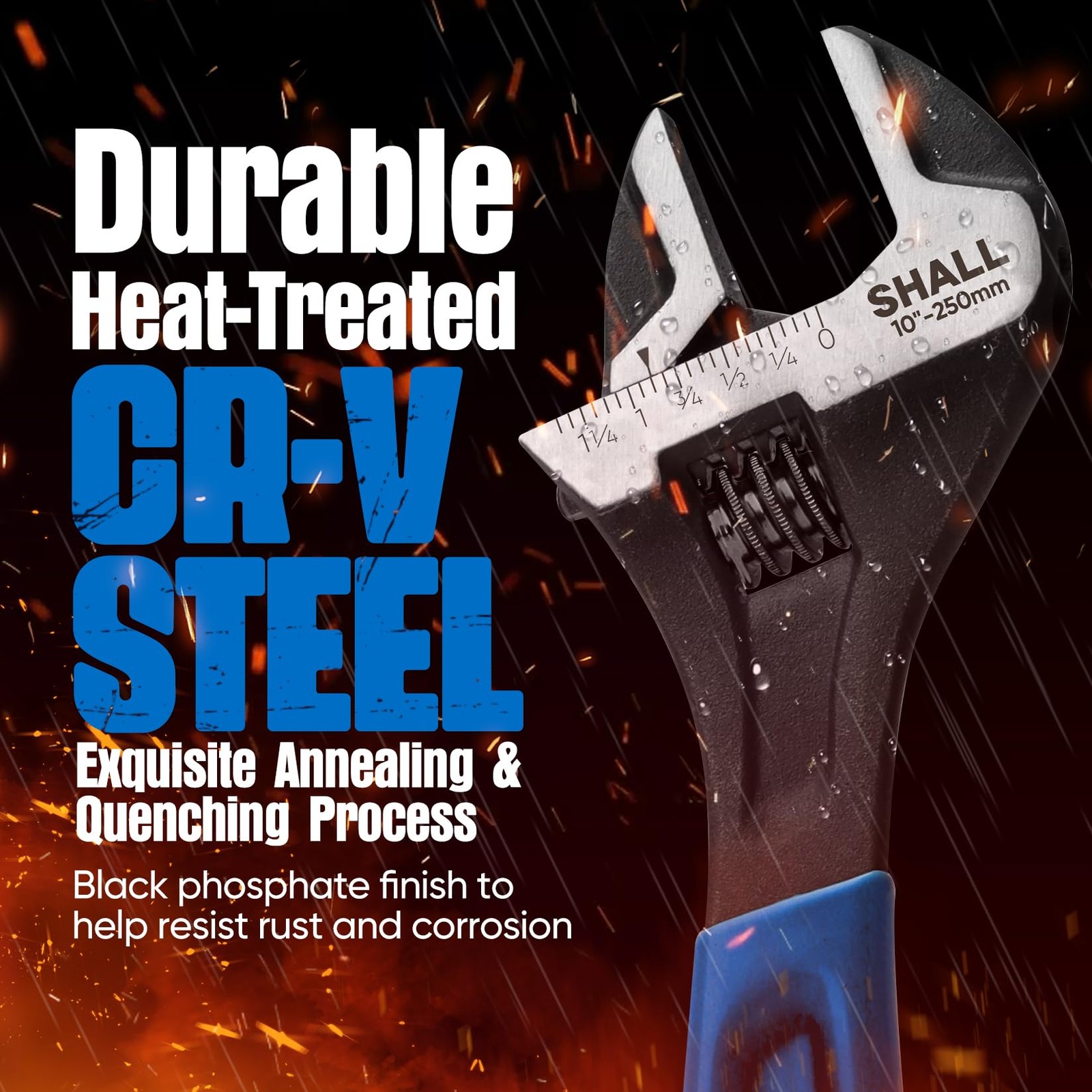 SHALL 3-Piece Adjustable Wrench Set, 10/8/6 Inch Cr-V Steel Wrench with Cushion