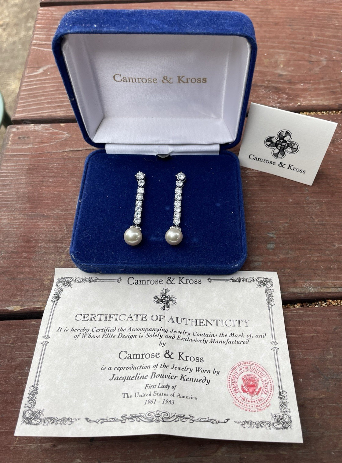 Vintage Camrose & Kross Jacqueline Kennedy Reproduction Earrings w/ Certificate