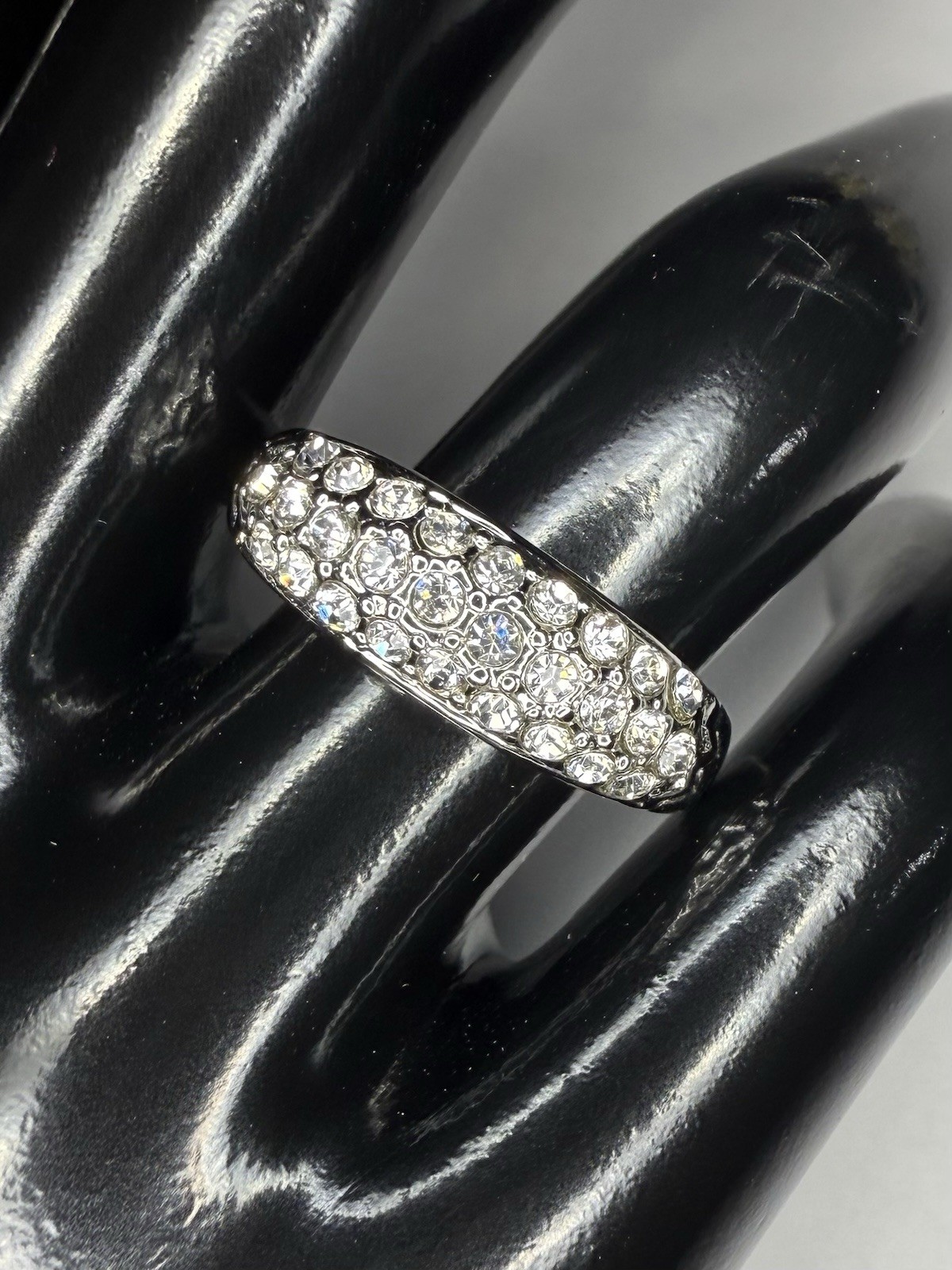 Art Deco Era Triple Row Diamond CZ Style Ring Size 7.5 Very Shiny Not Signed