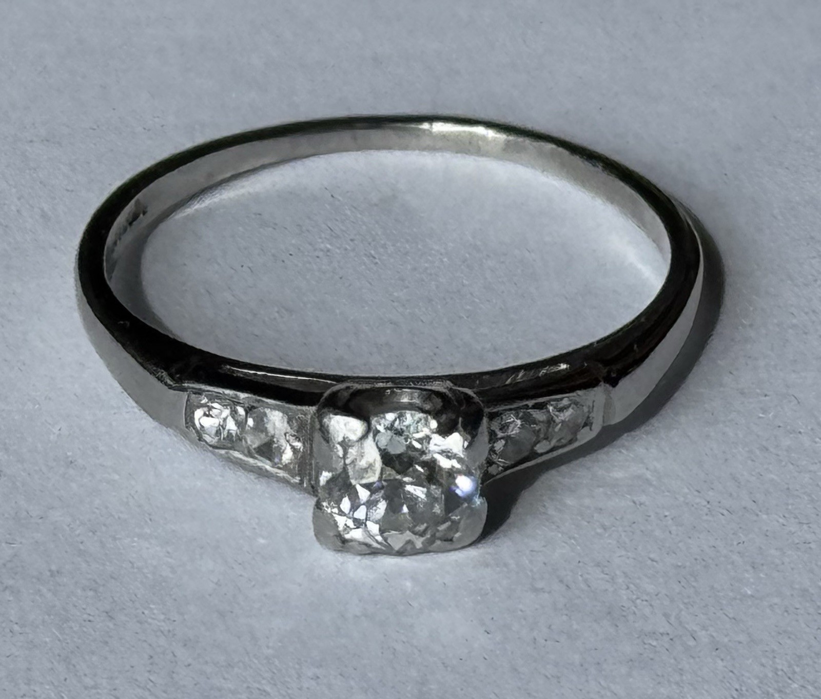 Antique 900 Platinum Victorian Old Mine Cut Diamond Solitaire Ring 0.57 ctw