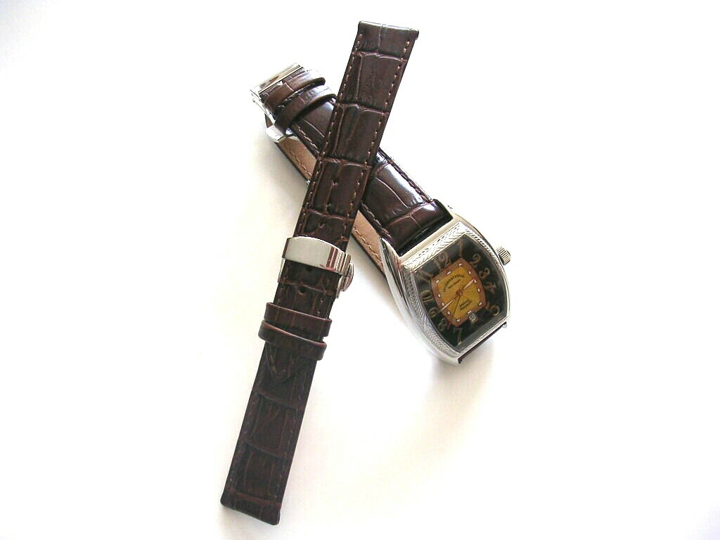 20mm Brown Croco Calf watch band with SS Push Button Butterfly Deploy IW SUISSE