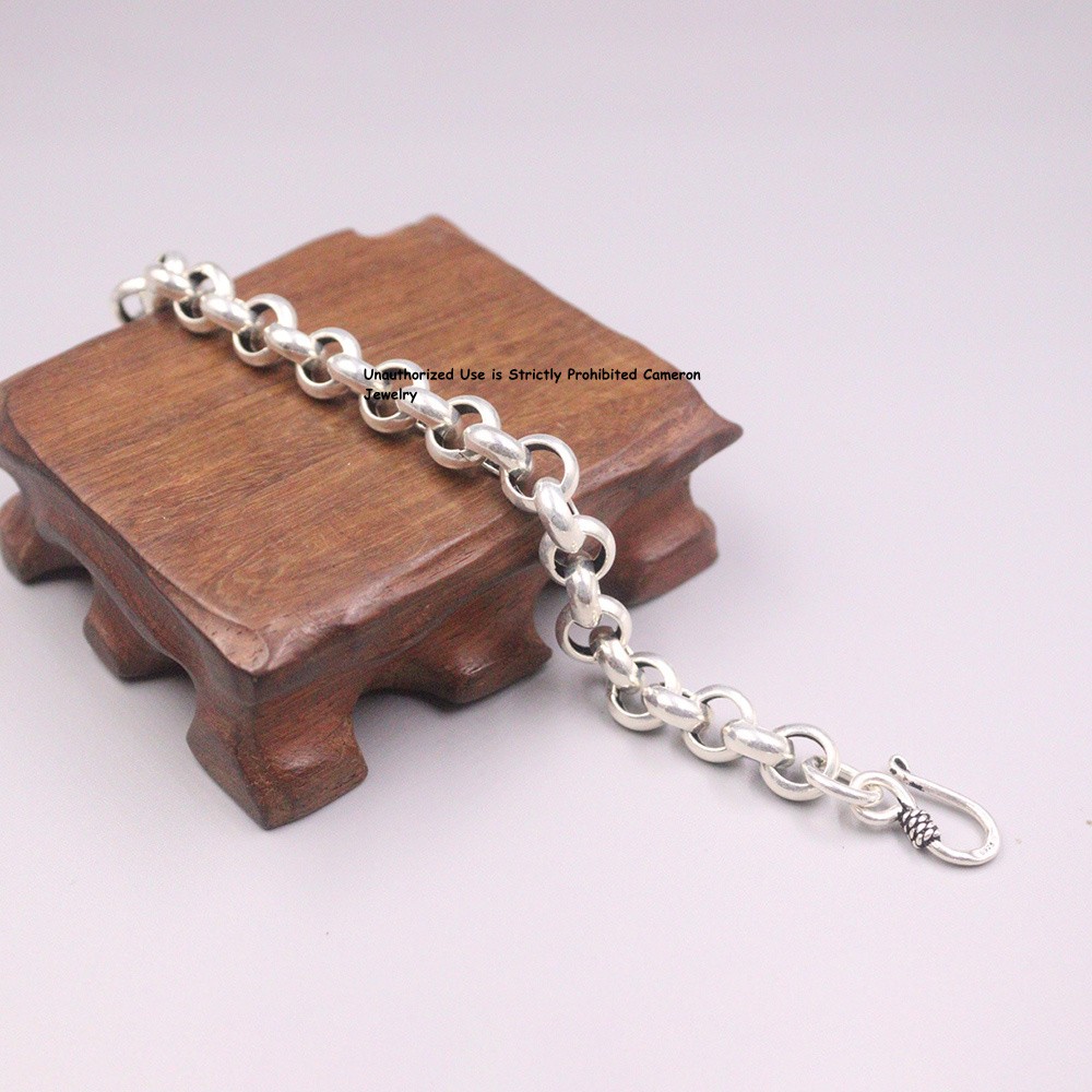 Pure S925 Sterling Silver Chain Men 10mmW Cable Link Bracelet 25-26g 8.26inch L