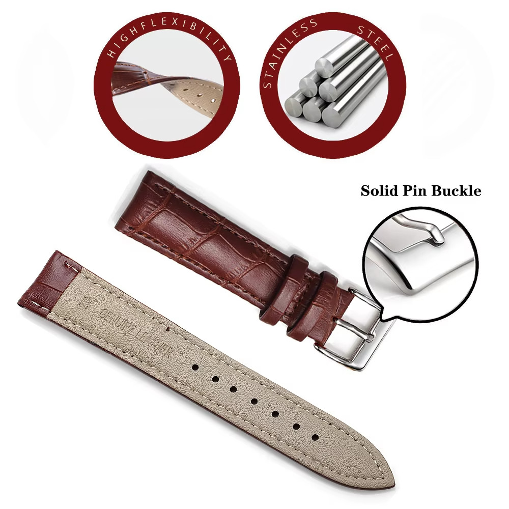 Premium Genuine Leather Watch Band Strap 12-24mm Replacement Wristband + Tool