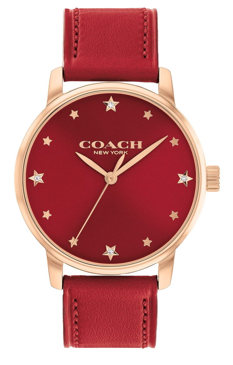 COACH GRAND 14504073 RED LOGO DIAL RED LEATHER STRAP 36MM WOMEN’S WATCH