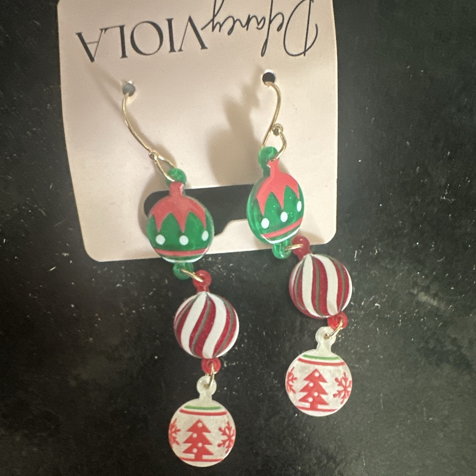Christmas Ornament Tree Dangle/Drop Earrings Multicolor Metal Hook No Stone