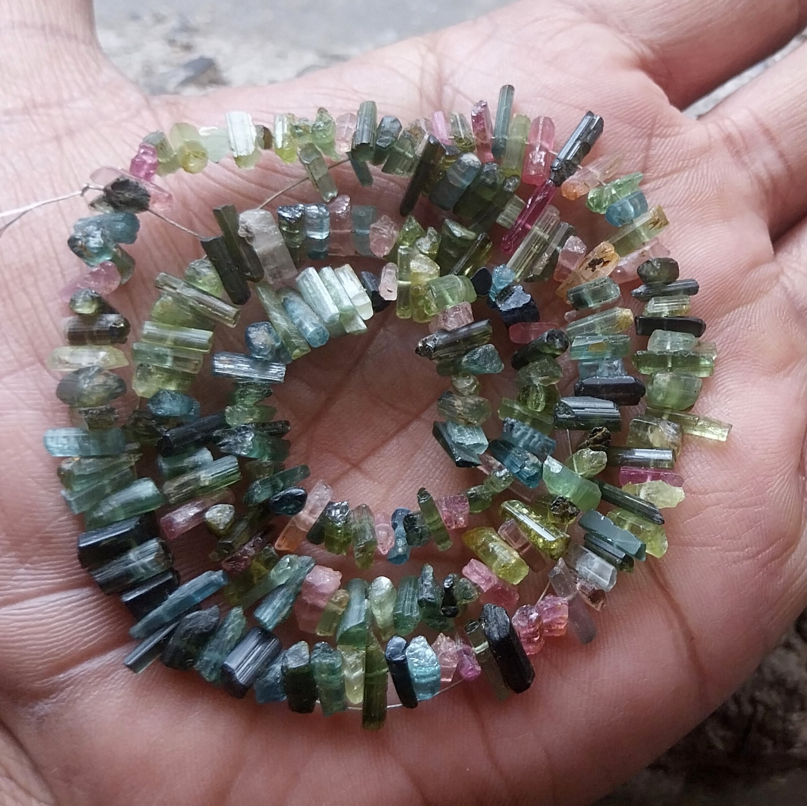 105 Ct 4 to 11 MM Natural Multi Color Tourmaline Raw Rough Pencil 18 Inch Beads