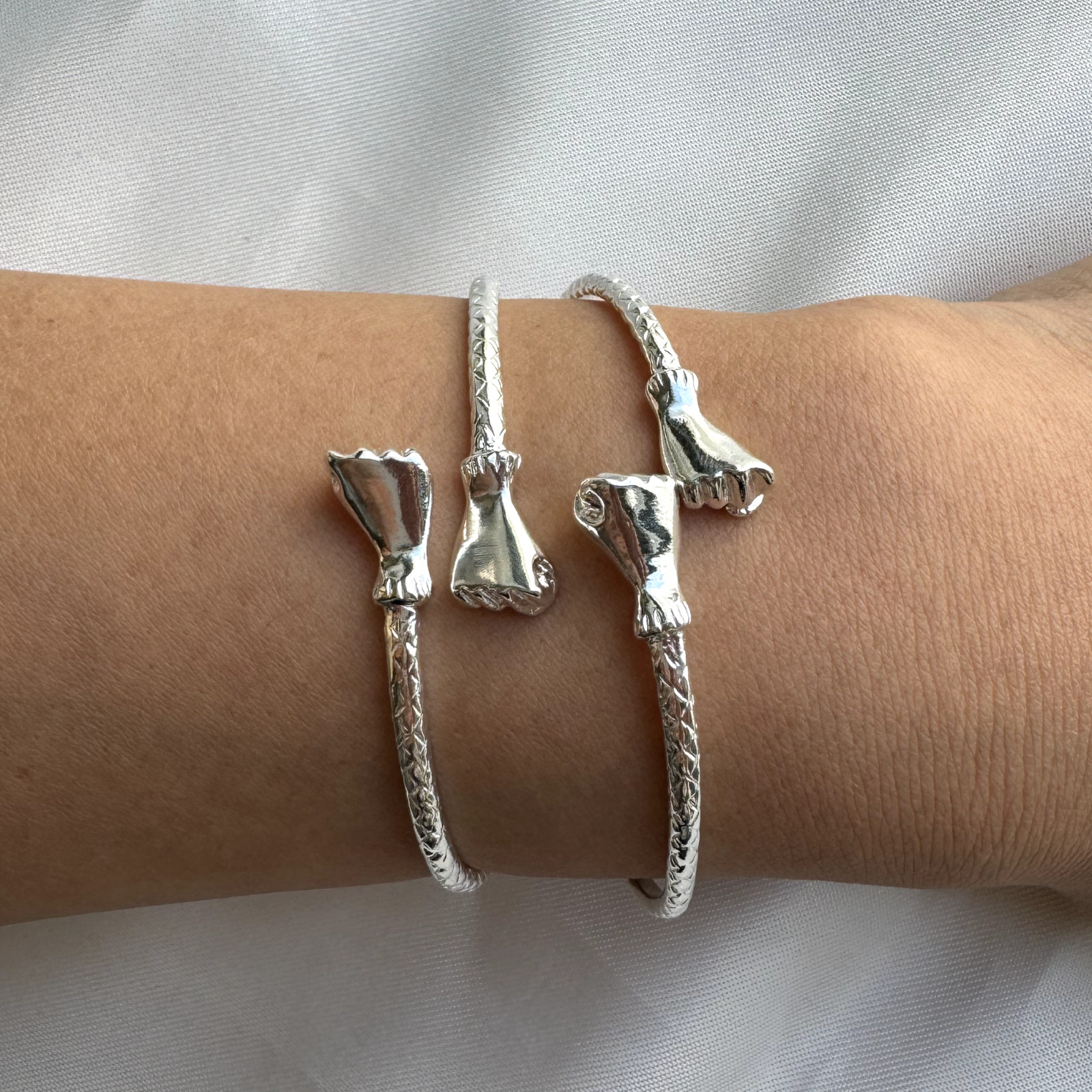 Fist Solid .925 Sterling Silver West Indian Bangles, 1 pair