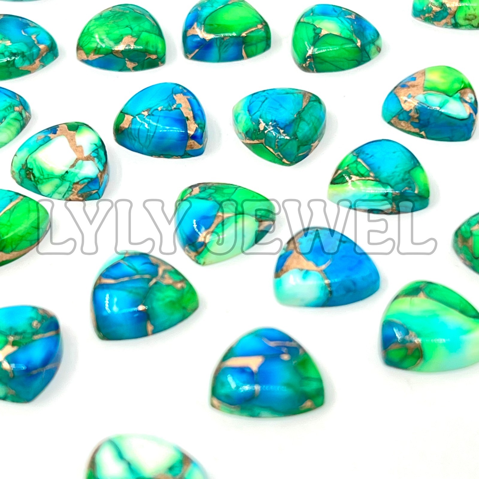 PEACOCK DAHLIA KINGMAN TURQUOISE CABOCHON TRILLION SHAPE LOOSE GEMSTONE