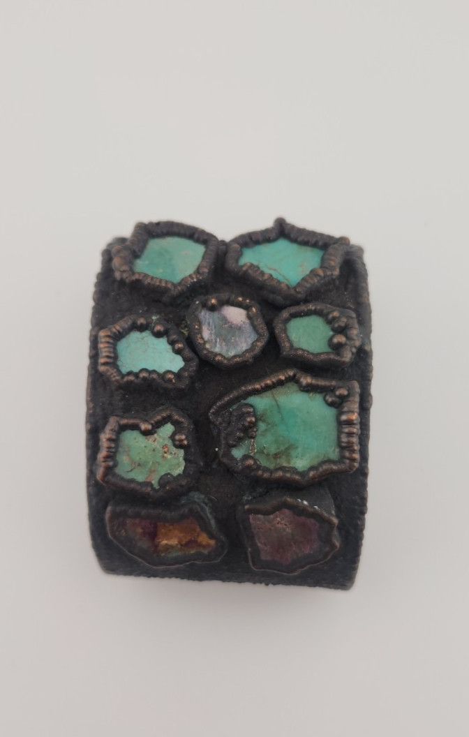 Vintage BELL TRADING Copper Cuff Bracelet USA Pre 1960s 10 Turquoise pieces