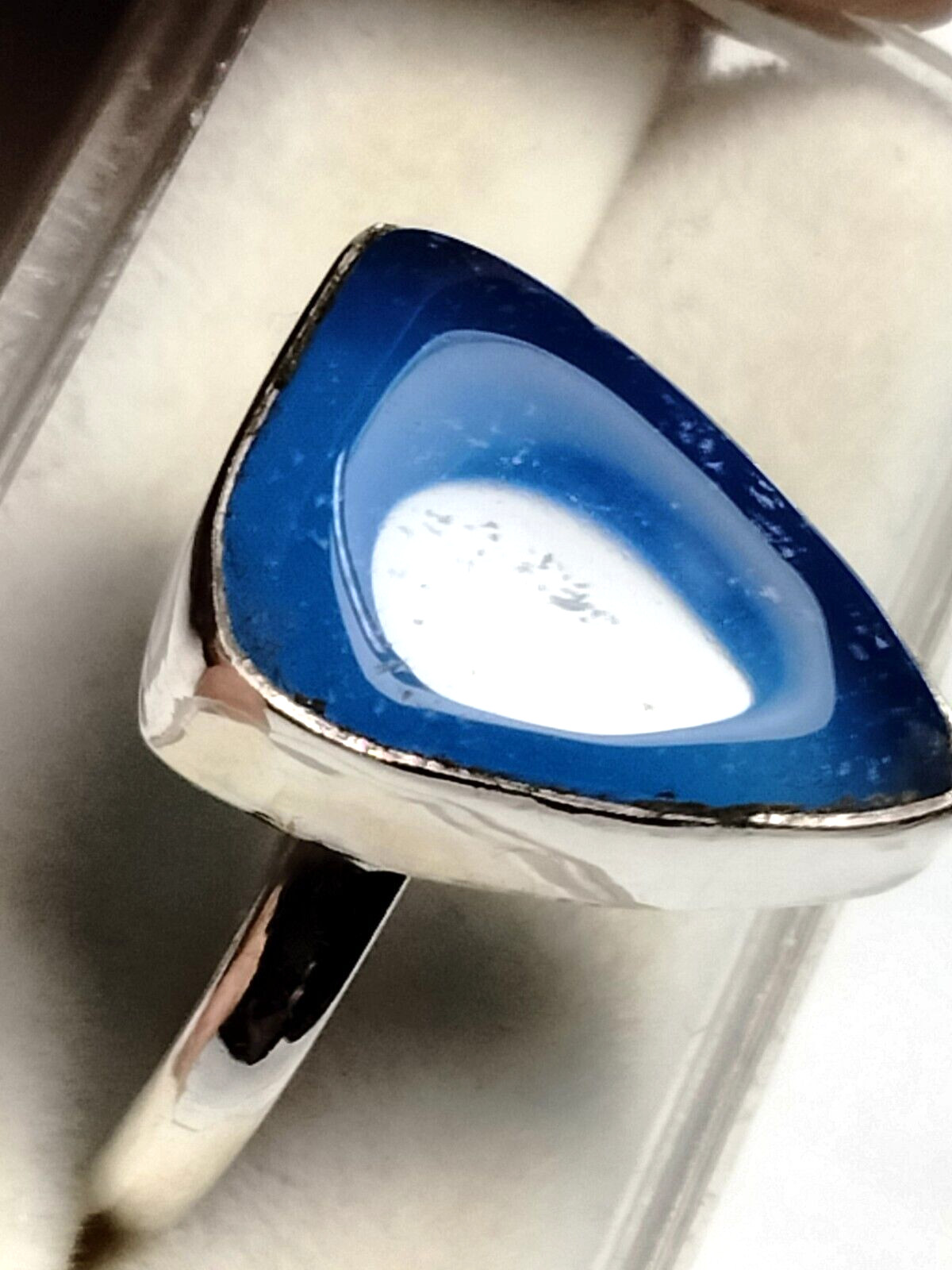 LUSCIOUS SEA BLUE CHALCEDONY IN STERLING SILVER.925 RING SIZE 8.75-9.0!
