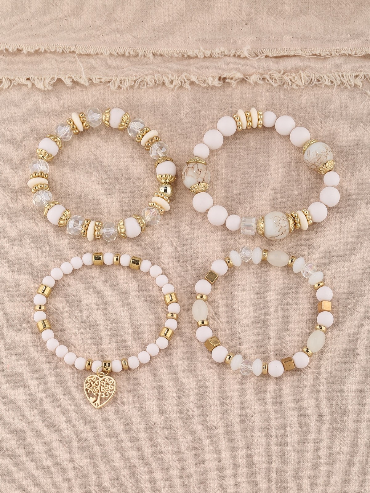 4Pcs/Set Boho Multilayer Crystal Bangle Beaded Bracelet Women Jewellery Gift New