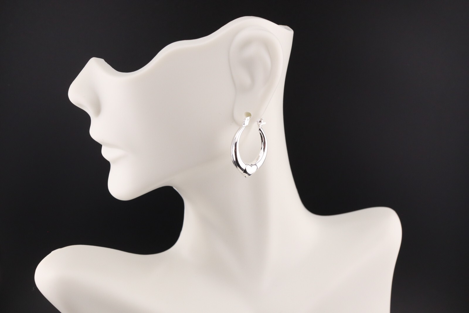 Women’s Sterling Silver Heart Hoop Earrings Polished Lightweight Jewelry **