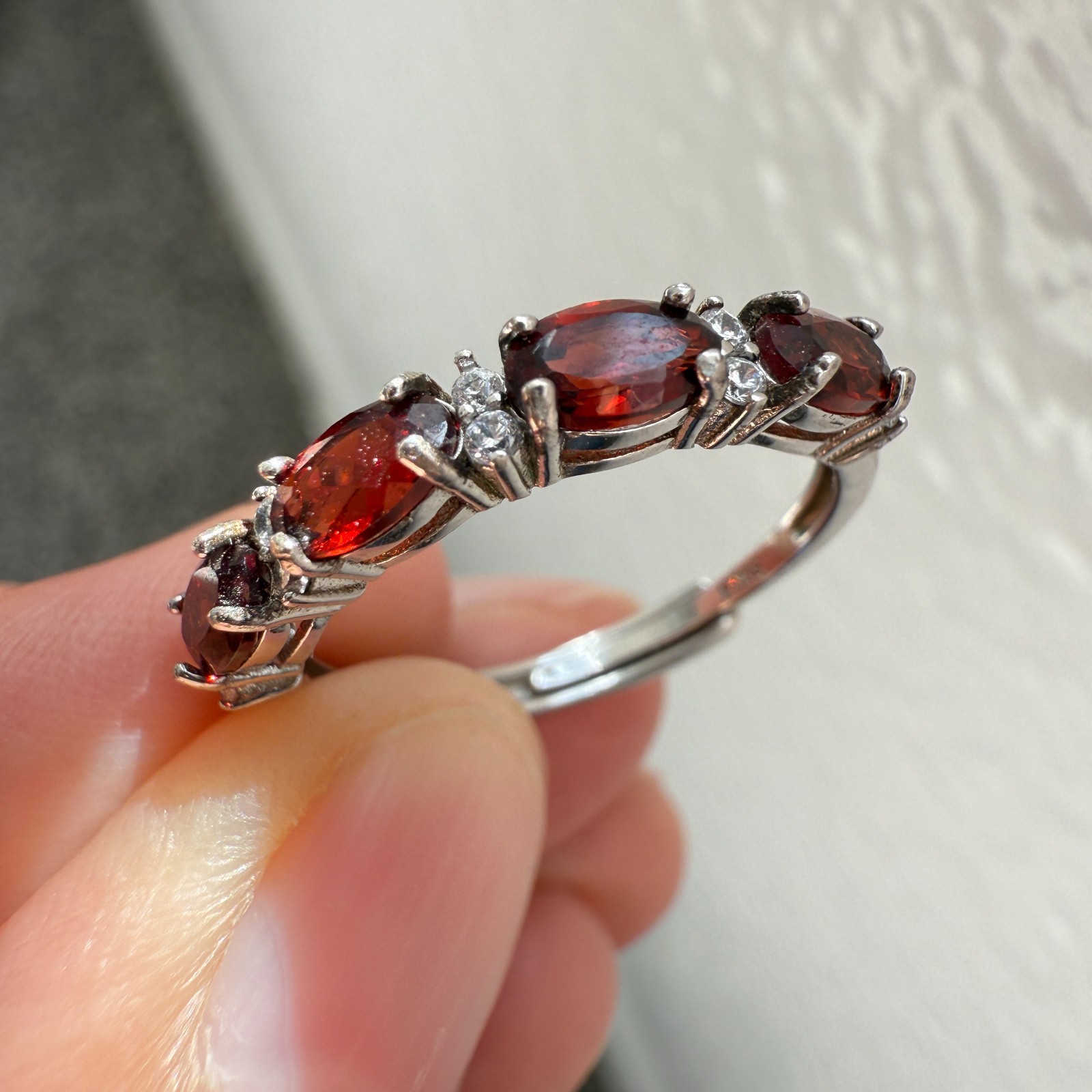 925 Sterling Silver Ring 5x3mm Natural Rhodolite Garnet Gemstone Zircon Beaded