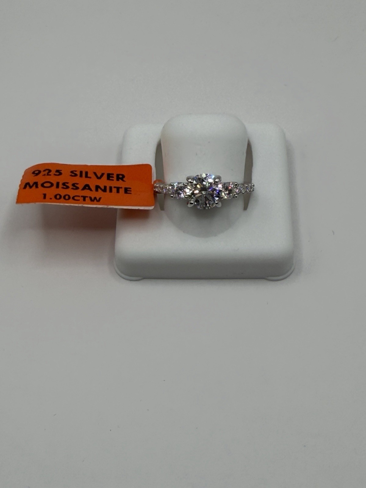 Stamped 925 Sterling Silver Moissanite Round Prong Band Ring Size 6
