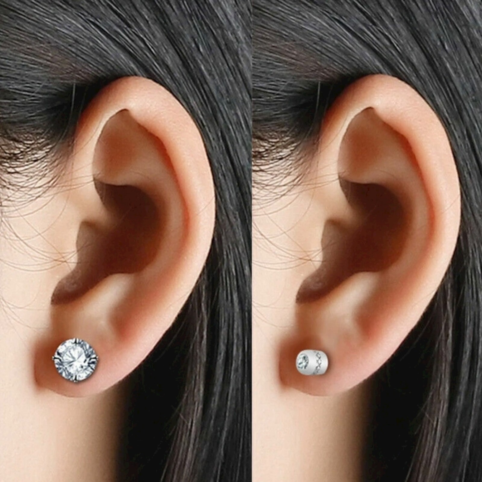 PAIR Silver Prong Set Black CZ Stud Earrings Screw Back Surgical Steel Gift A28