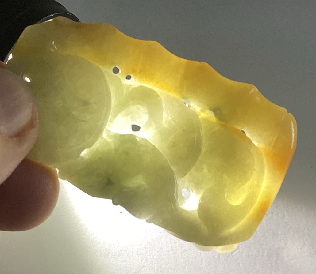 Light Tan Jadeite 2 Fish, Lucky Coin, Bamboo Translucent Pendant
