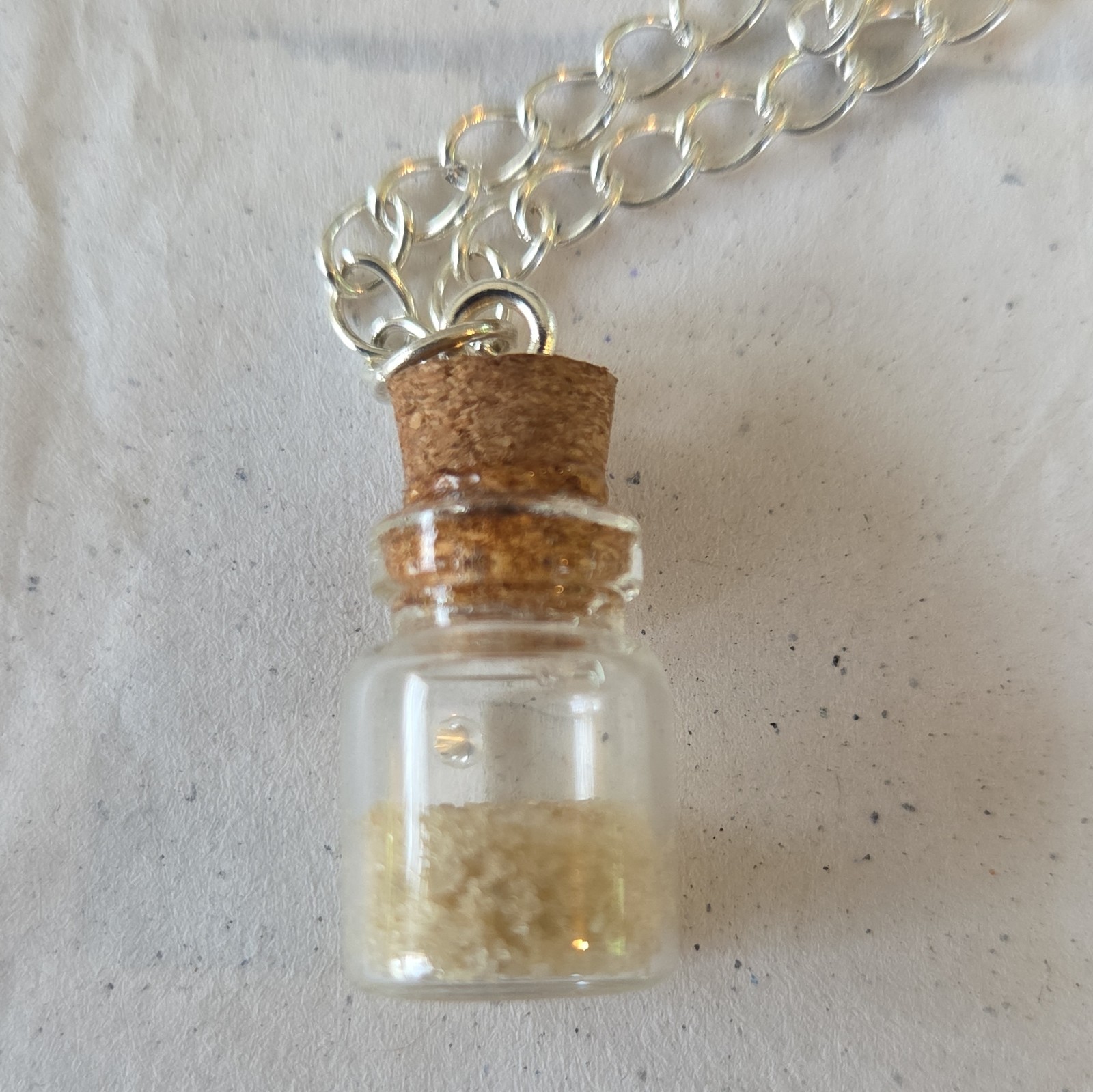 “Treasure In The Sand” 2.4mm Diamond & Sand Bottle Pendant Necklace Handmade