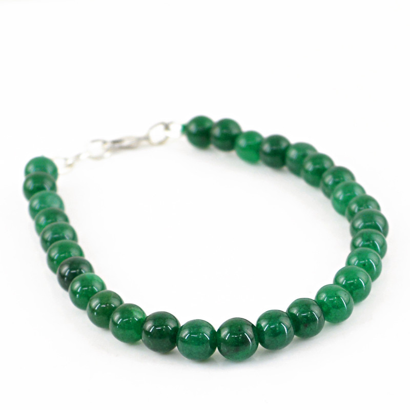 Genuine 90.00 Cts Earth Mined Round Shape Green Emerald Beads Bracelet (DG)