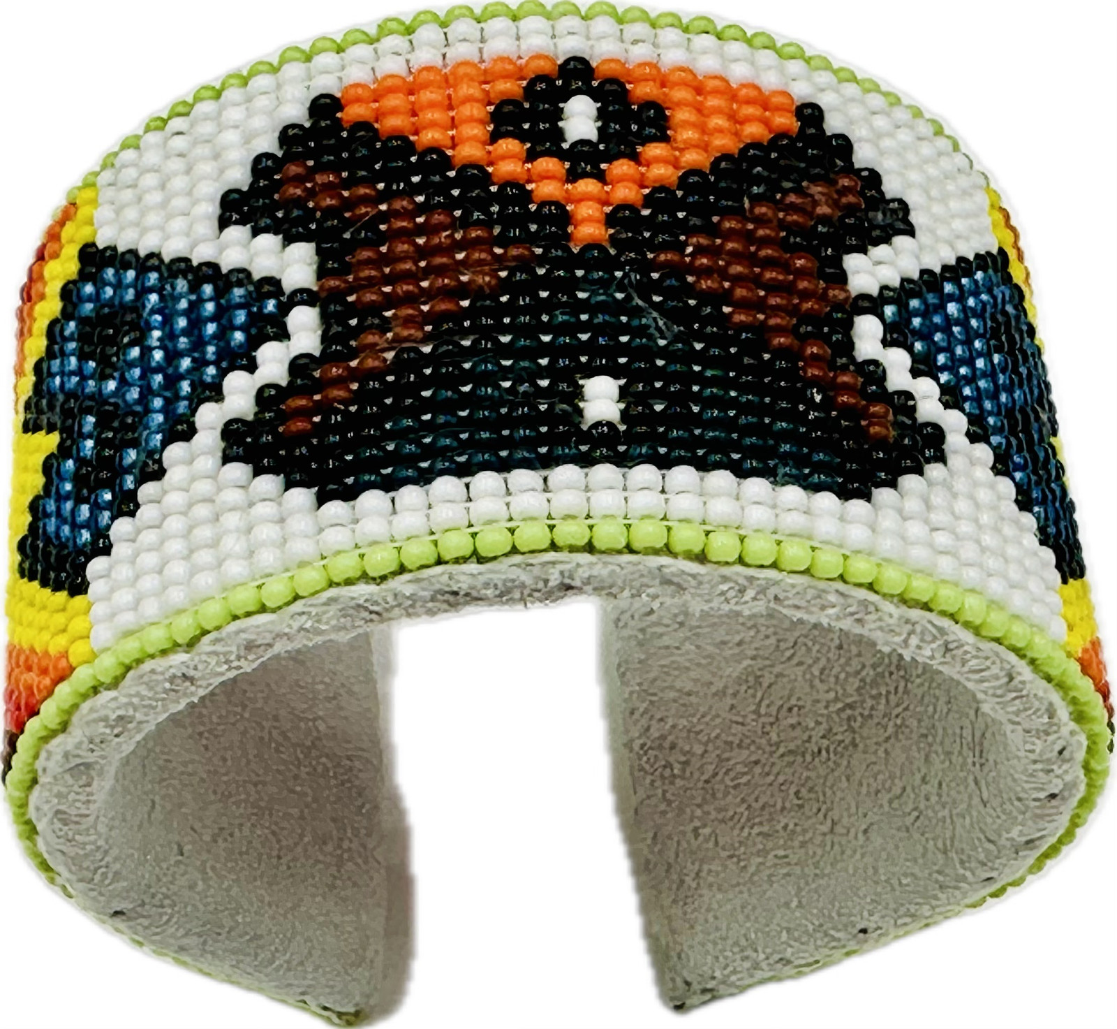 Handmade Beaded White multicolor Leather hard Cuff Bracelet