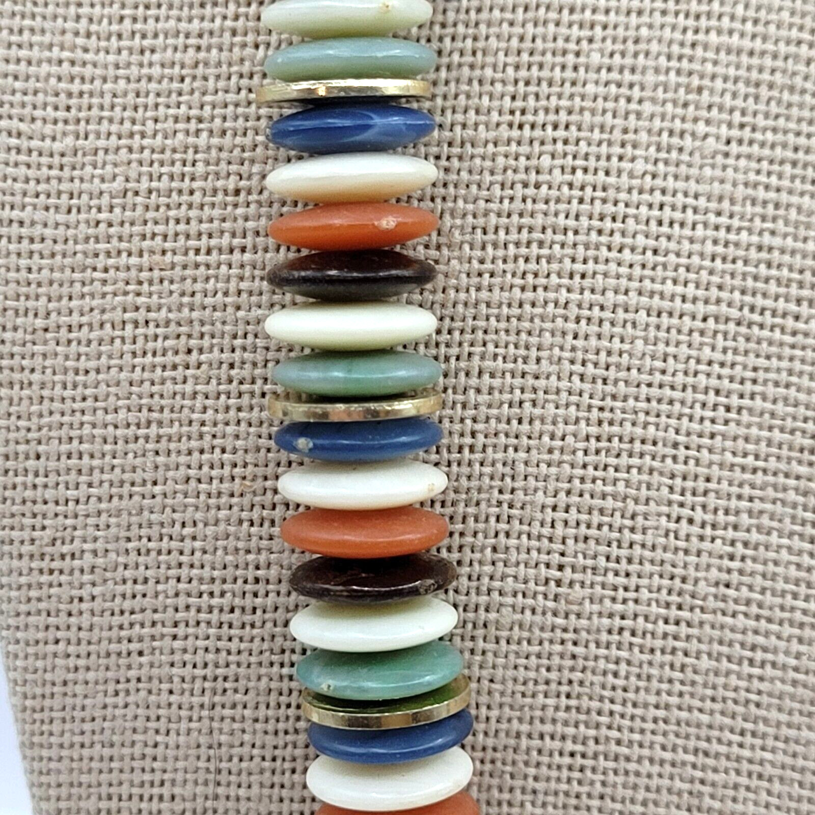 Button and Thread Like Bead Colorful Disc Heishi Style Vintage Necklace 25 In