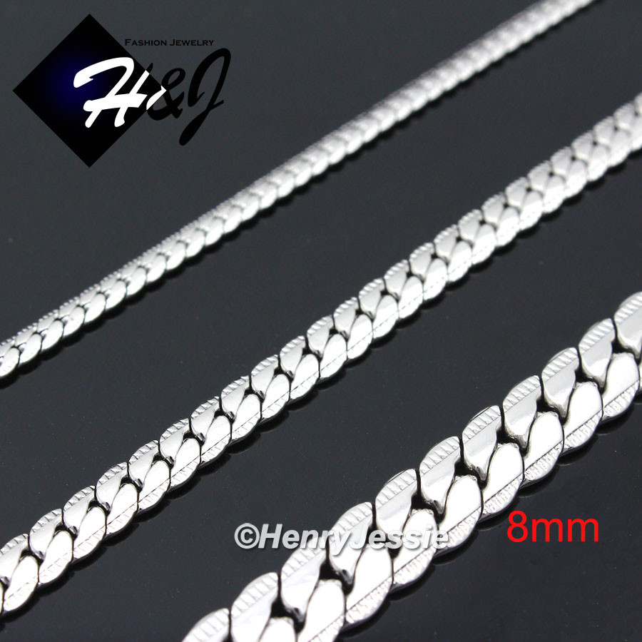 18-40″MEN Stainless Steel 8mm Silver Diamond Cut Miami Cuban Chain Necklace*N161