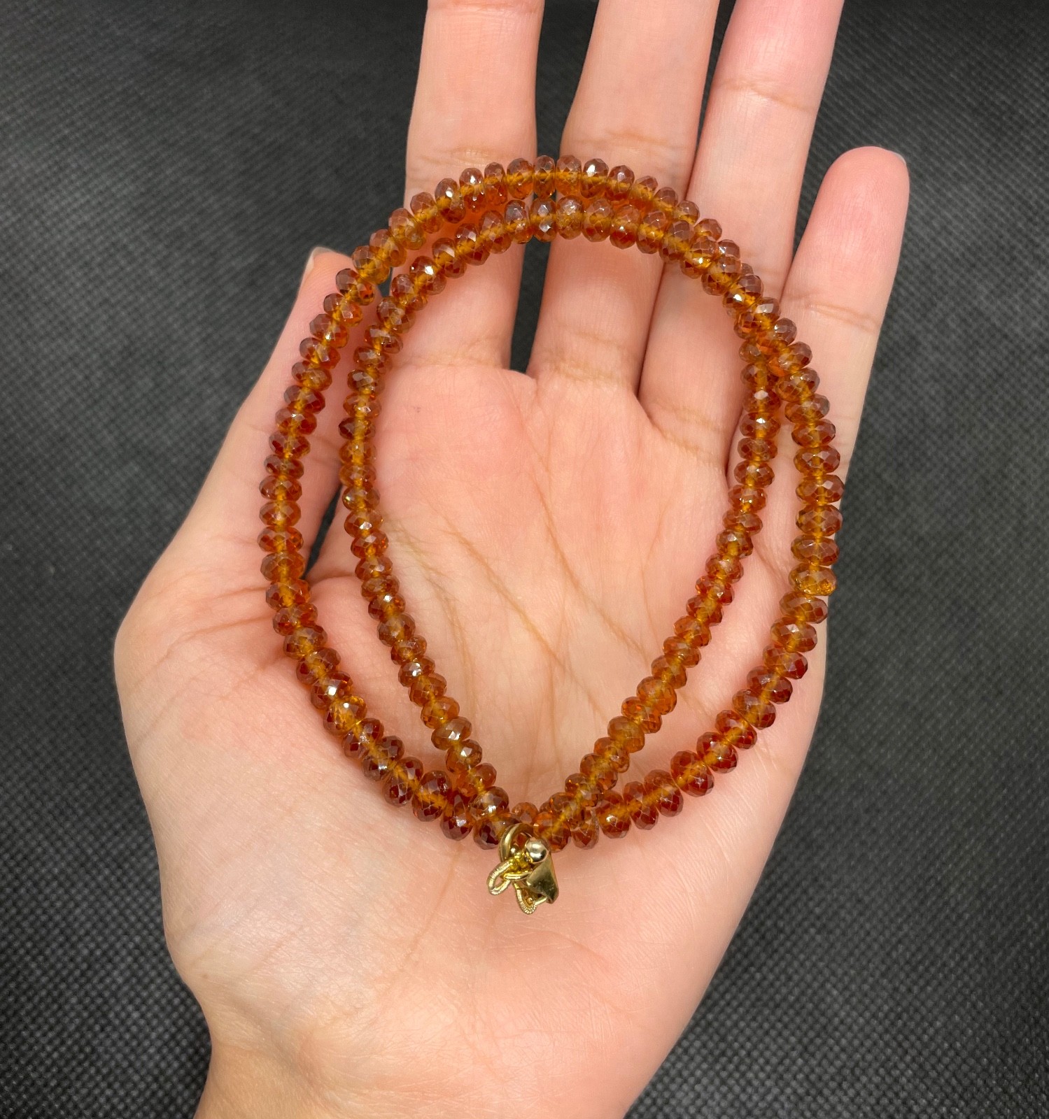 Hessonite Garnet Beaded Necklace 9K Gold Clasp 18″ Inch