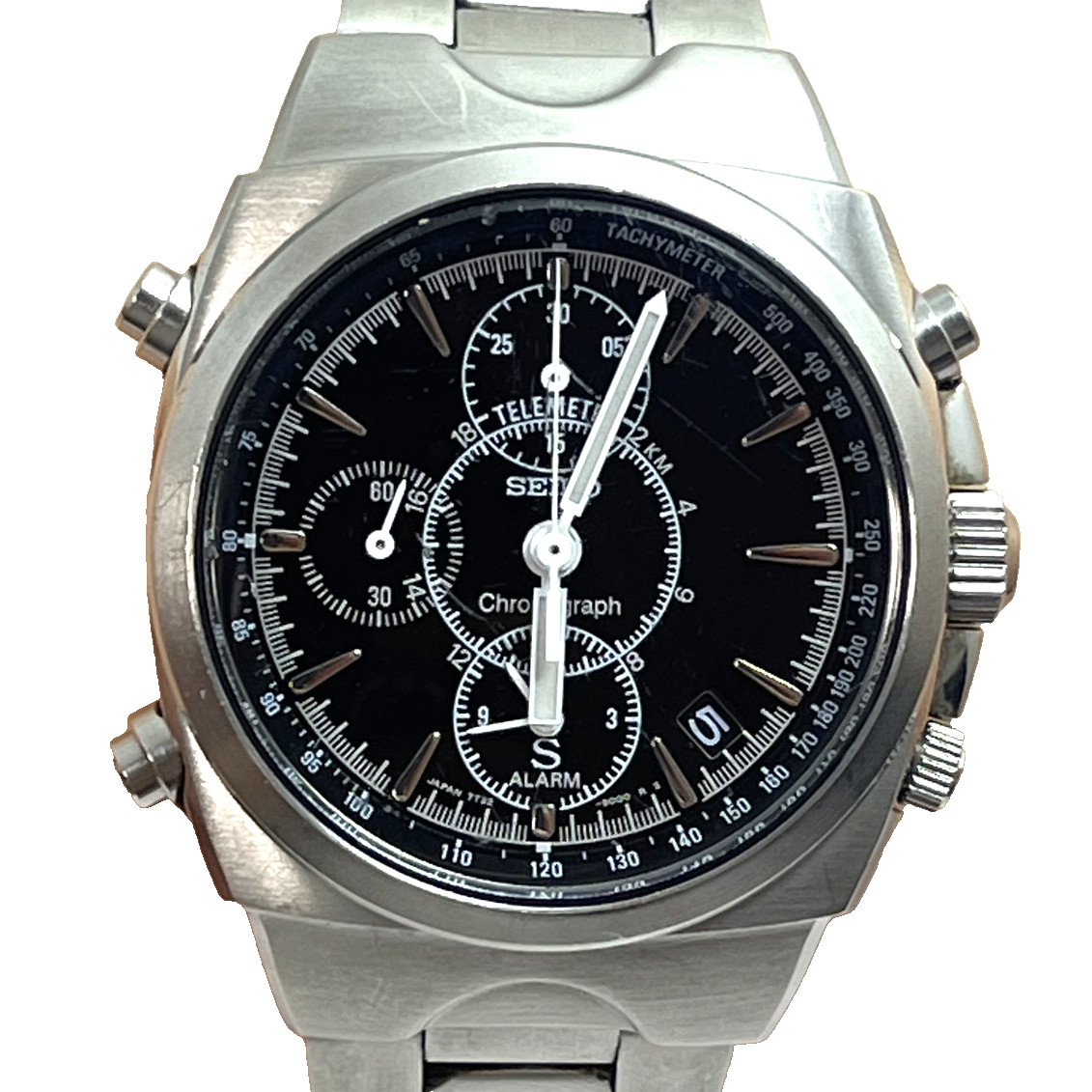 Seiko SUS Chronograph 7T32-9000 Qz Japan Alarm SS Vintage Watch #B791