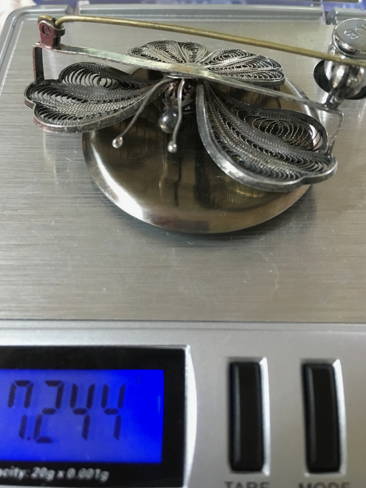 Ornate Wirework Lace Butterfly Pin in Sterling Silver, 2″ Wide & 7.2g