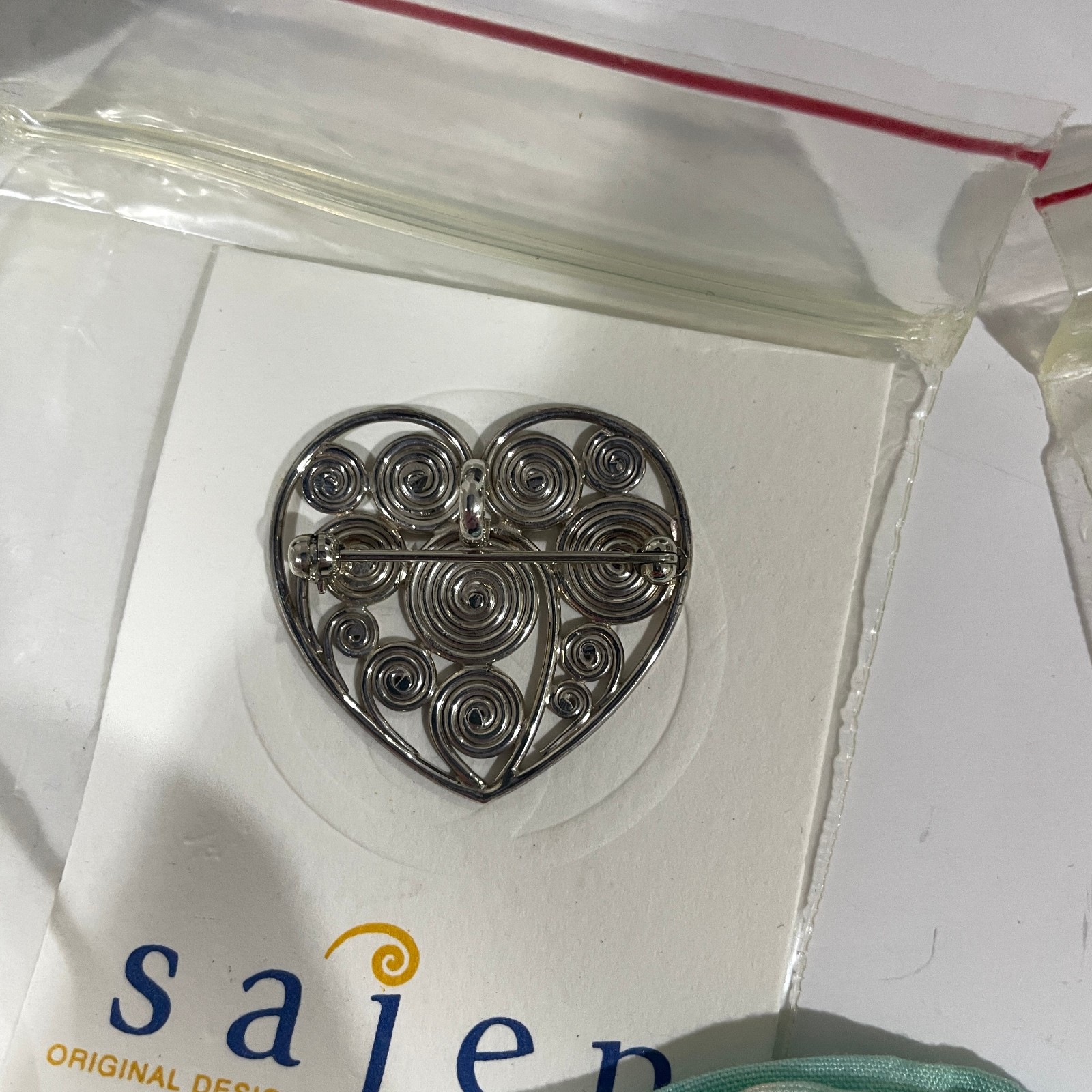 NOS Vintage Sajen Sterling Silver Heart Pendant / Pin & Earring Set