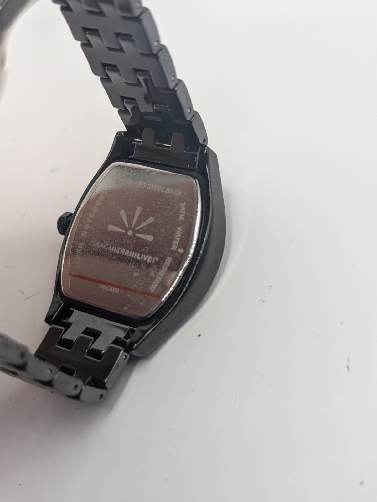 Isaac Mizrahi Live Womens Watch All Black Tonneau Crystal Bezel Quartz 30mm…