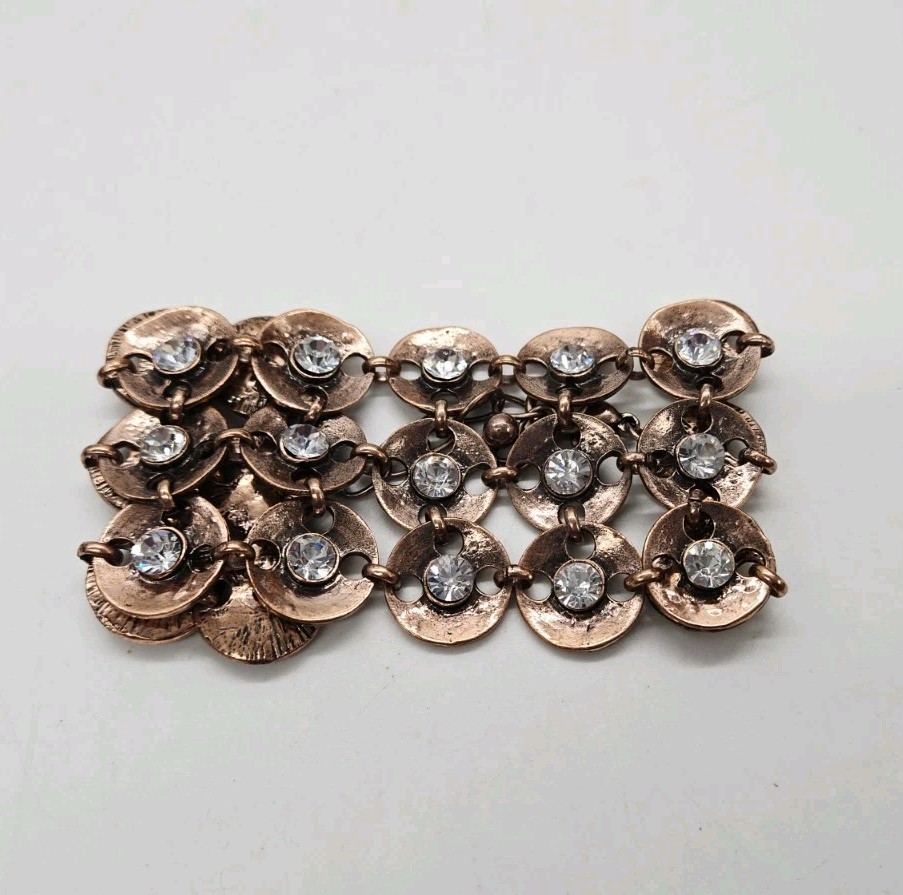 Copper Link Bracelet Circular Panels Crustal Accent Gorgeous Wide Couture 9 in