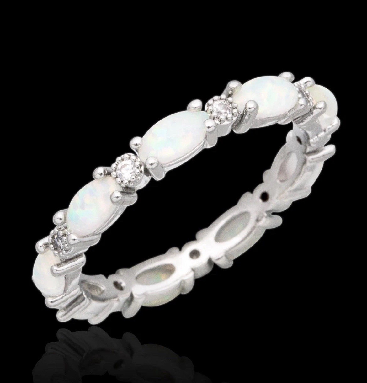 Stunning White Fire Opal CZ Eternity Band Ring Size 10